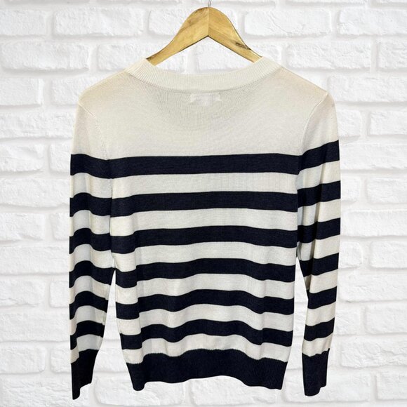 NWT Eight 18 Ainslie Coastal Grandma Striped Crewneck Sweater Small Navy White - Picture 3 of 9